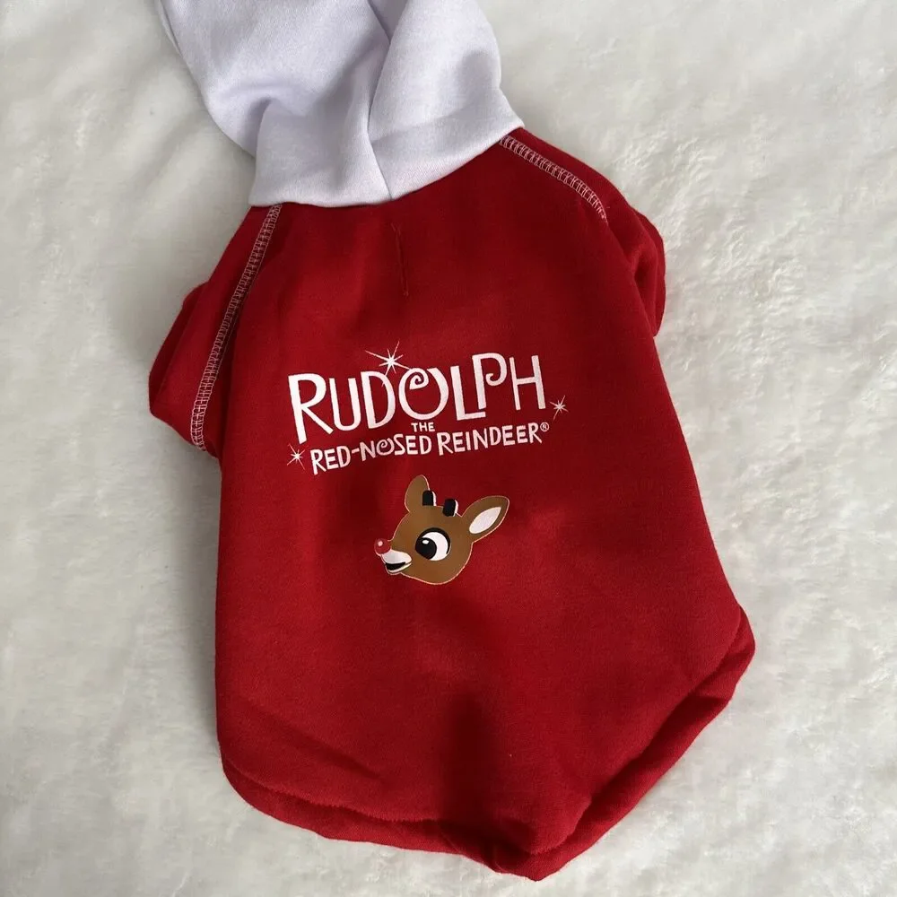 NEW Rudolph the Red-Nosed Reindeer Pet Dog Hoodie Size‎ Small 13-15
